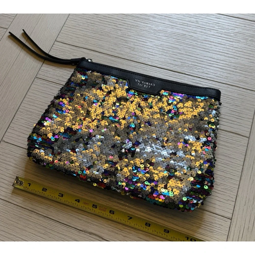 Victoria's Secret Multicolor Sequin Clutch/makeup Bag With Zip‎ Top. 10